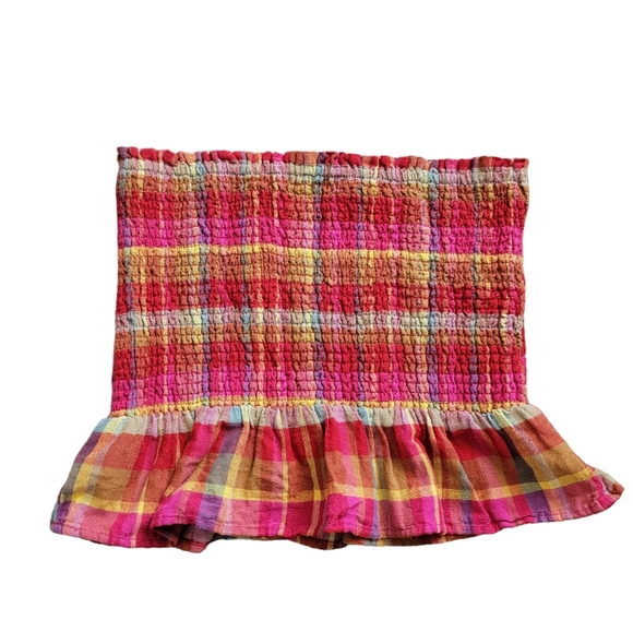 American Eagle Outfitters Tops - American Eagle plaid smocked fall colors strapless peplum hem top